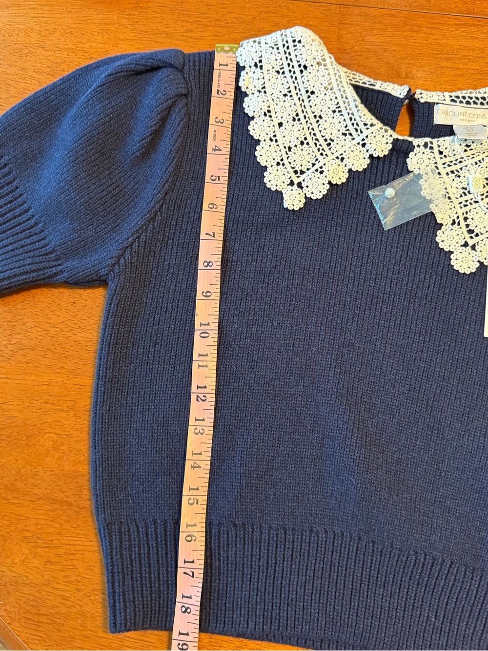 NWT Caroline Constas Lace Collar Wool Blend Short Sleeve Cropped Sweater Small - Picture 11 of 11
